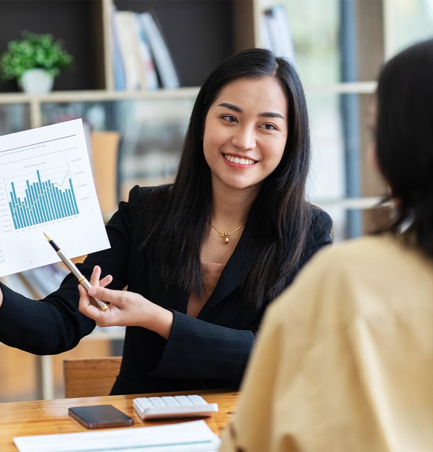 women showing graph