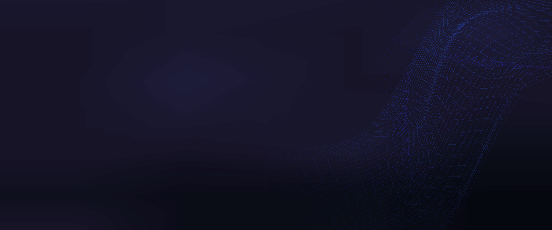 Abstract dark background with flowing blue grid lines forming wave-like patterns, creating a futuristic and digital design aesthetic.