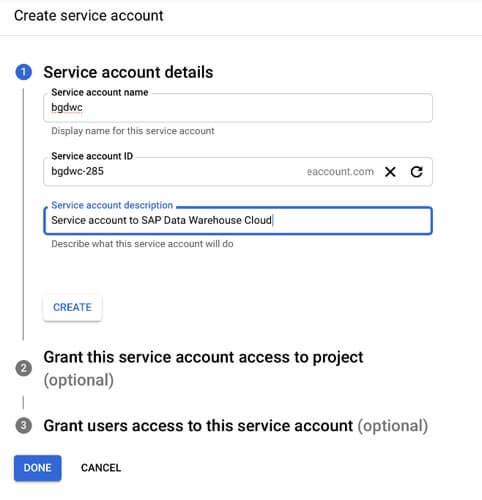 Creation of a Service account
