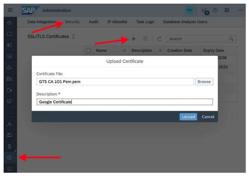 Adding Google cloud certificate in DWC